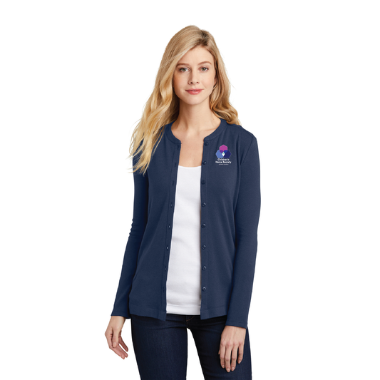 Ladies Navy Stretch Button Front Cardigan